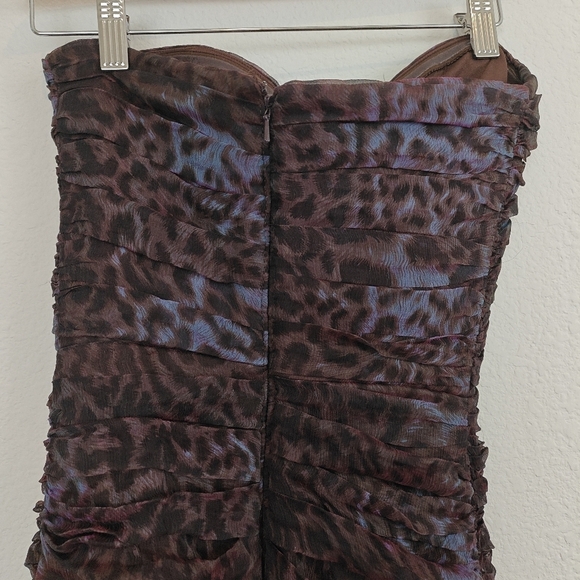 Tadashi Shoji Lotus Pink/Black Leopard Print Silk Ruched Strapless dress 6 - Picture 9 of 12